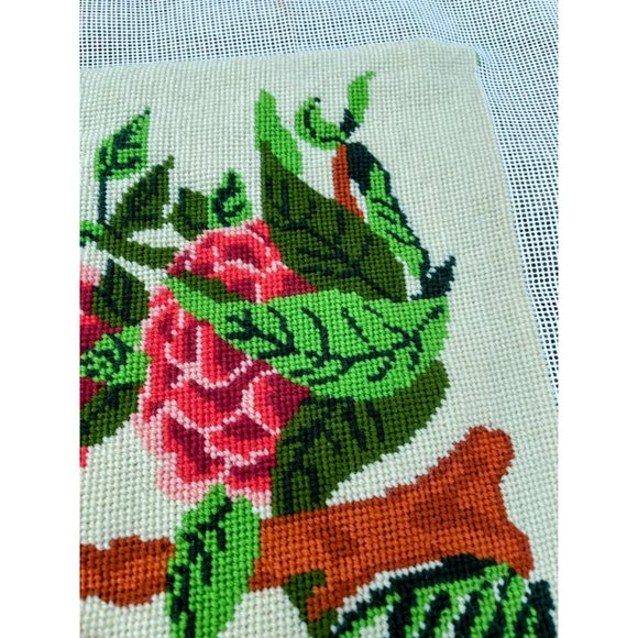 Vintage completed Needlepoint Picture Unframed Bird Flowers - Picture 9 of 11
